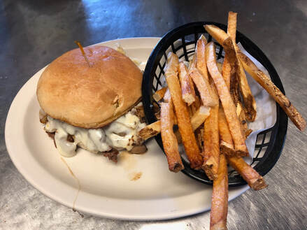swiss mushroom burger at jades bar and restaurant in depew, new york